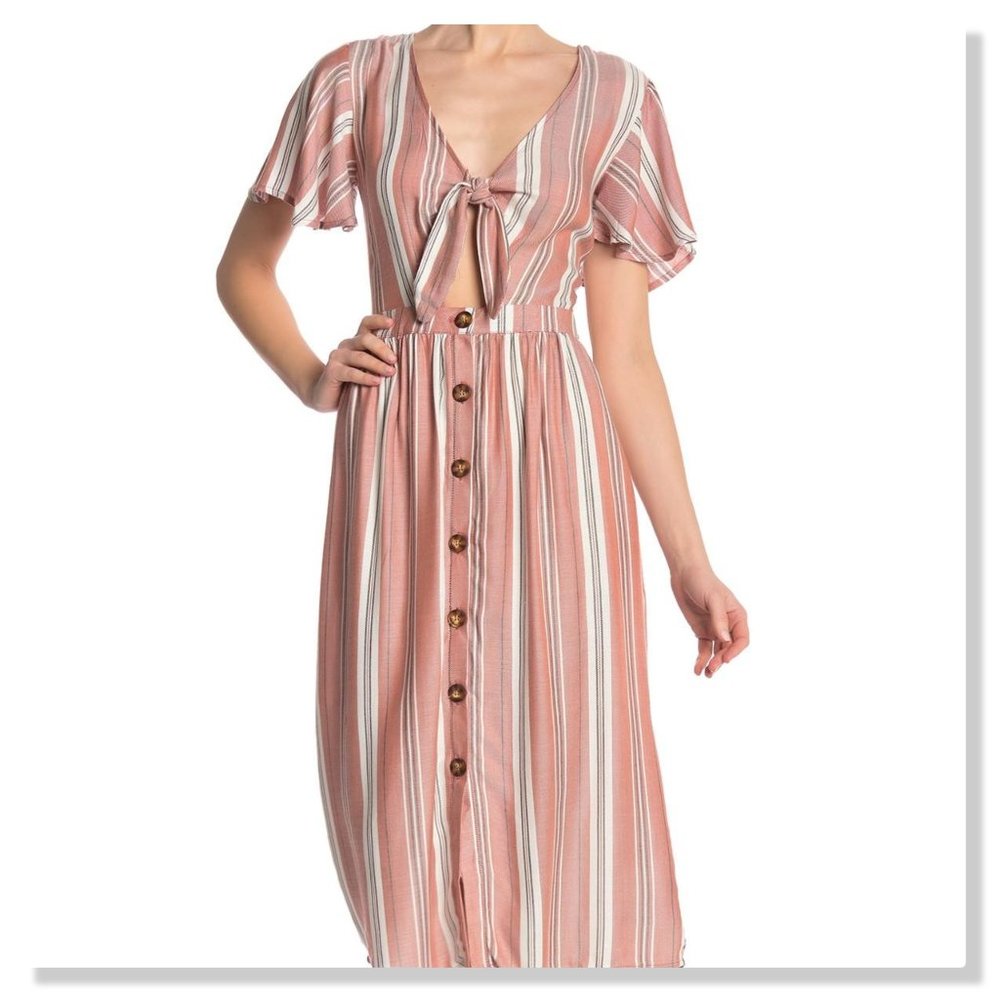 Mimi Chica Striped Tie-Front Midi NWT